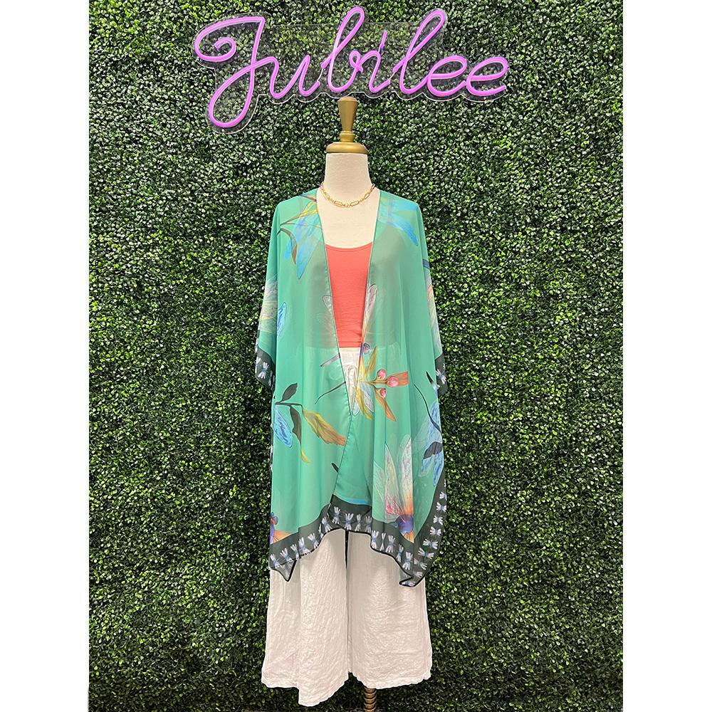 Aqua-Multi Dragonfly Artwork Kimono