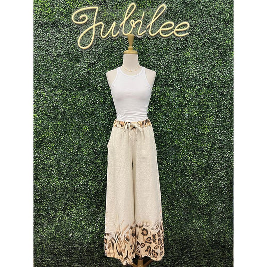 Gracie Beige Leopard Linen Pants