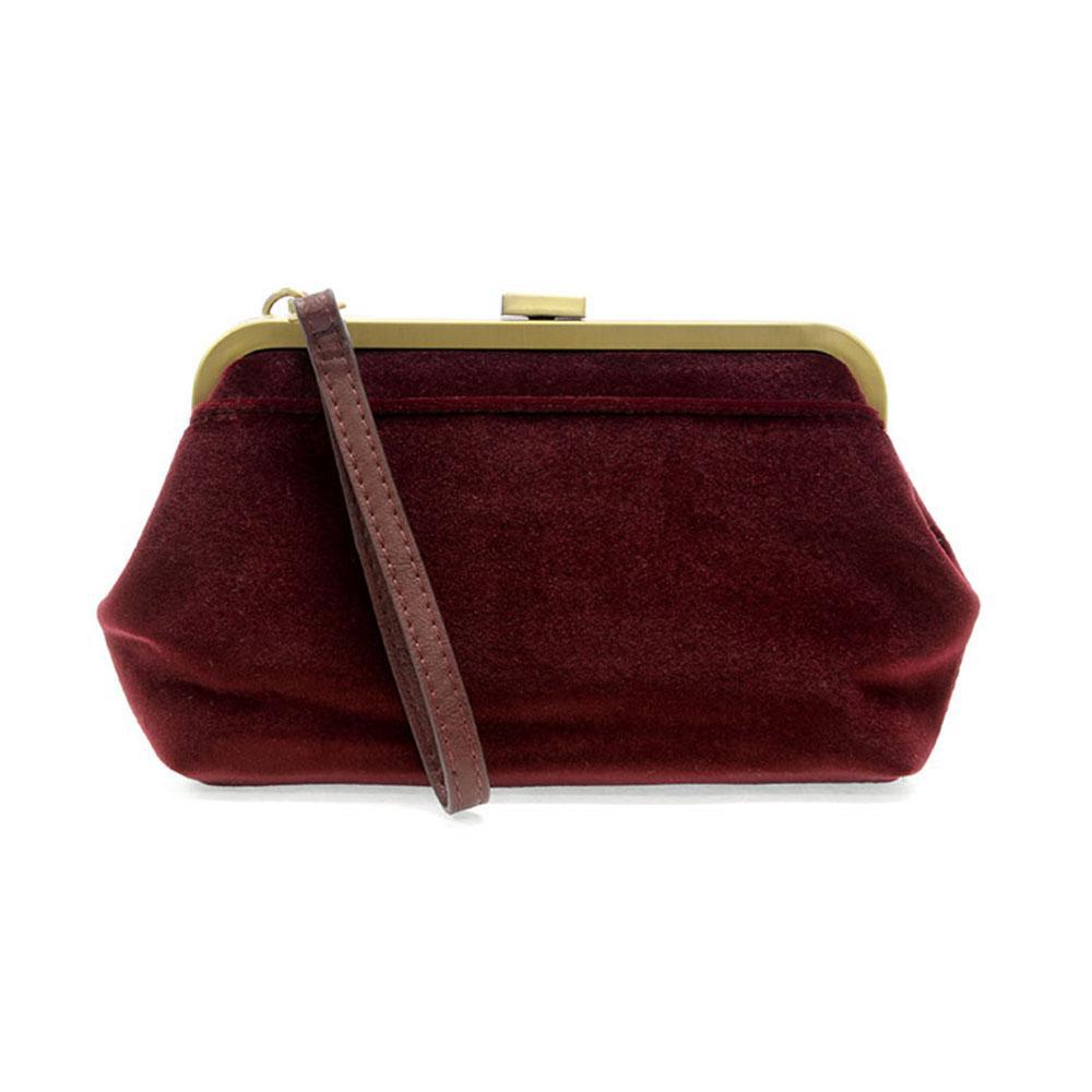 Burgundy Velvet Vive Frame Lock Crossbody Wristlet