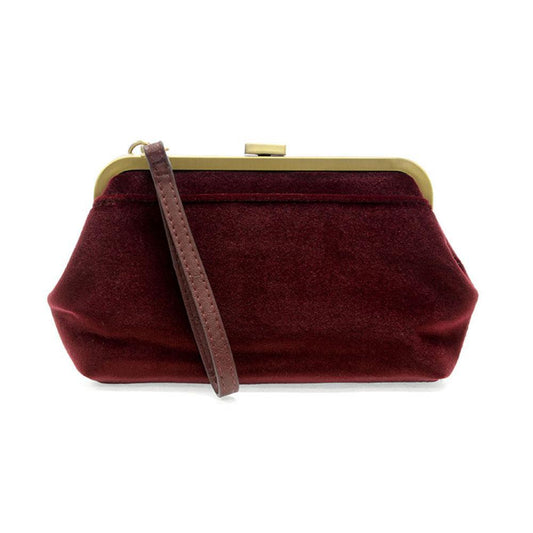 Burgundy Velvet Vive Frame Lock Crossbody Wristlet