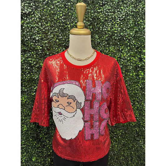 Red Sequin HoHoHo Top