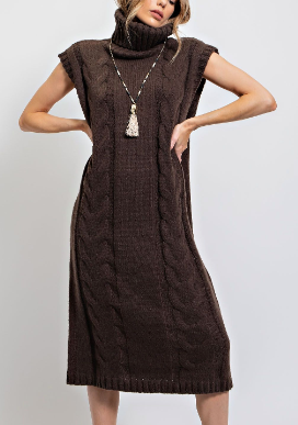 Ash Olive Turtleneck Knit Sweater Dress