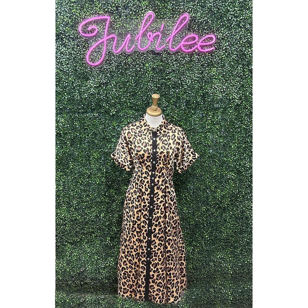 Kesha Leopard Drop Sleeve Midi Dress