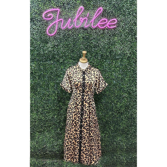 Kesha Leopard Drop Sleeve Midi Dress
