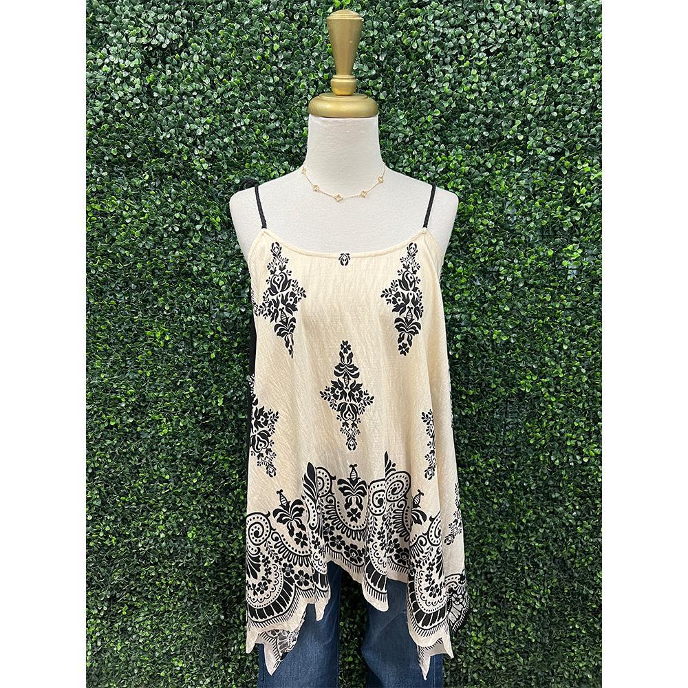 Leena 2-Tone Printed Cami w/ Tie Straps