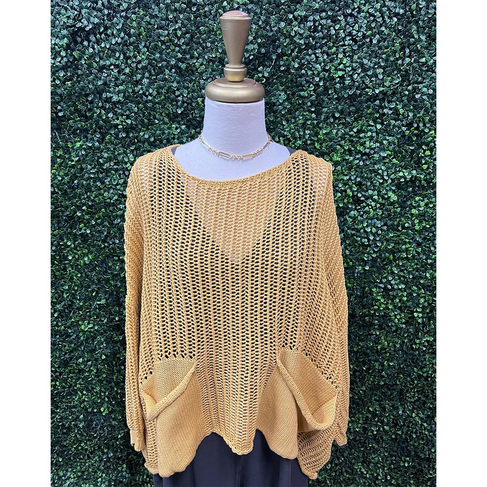 Mustard Solid Crotchet Knit Top