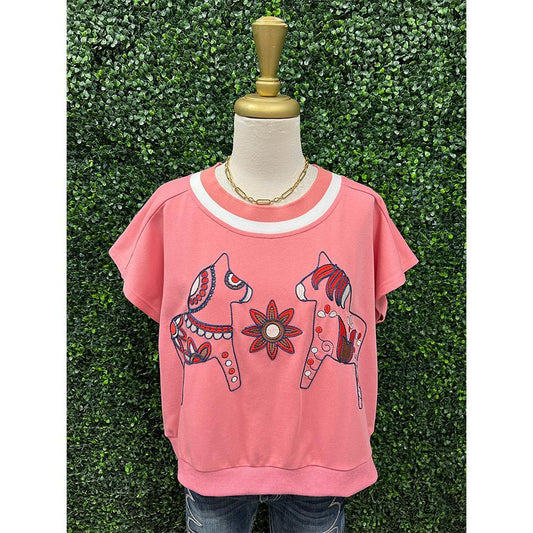 Rose Embroidered Short Sleeve Top