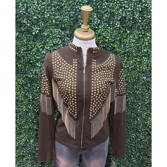 Adriana Gold Studded Brown Jacket