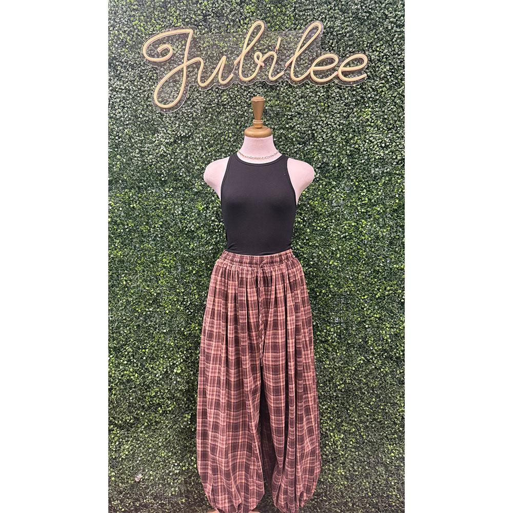 Jenna Brown Plaid Balloon Pants
