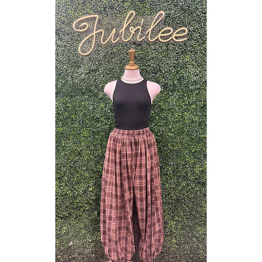 Jenna Brown Plaid Balloon Pants