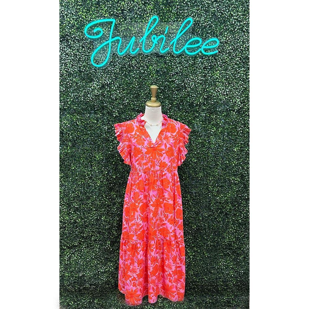 Marie Pink/Red Floral Dress