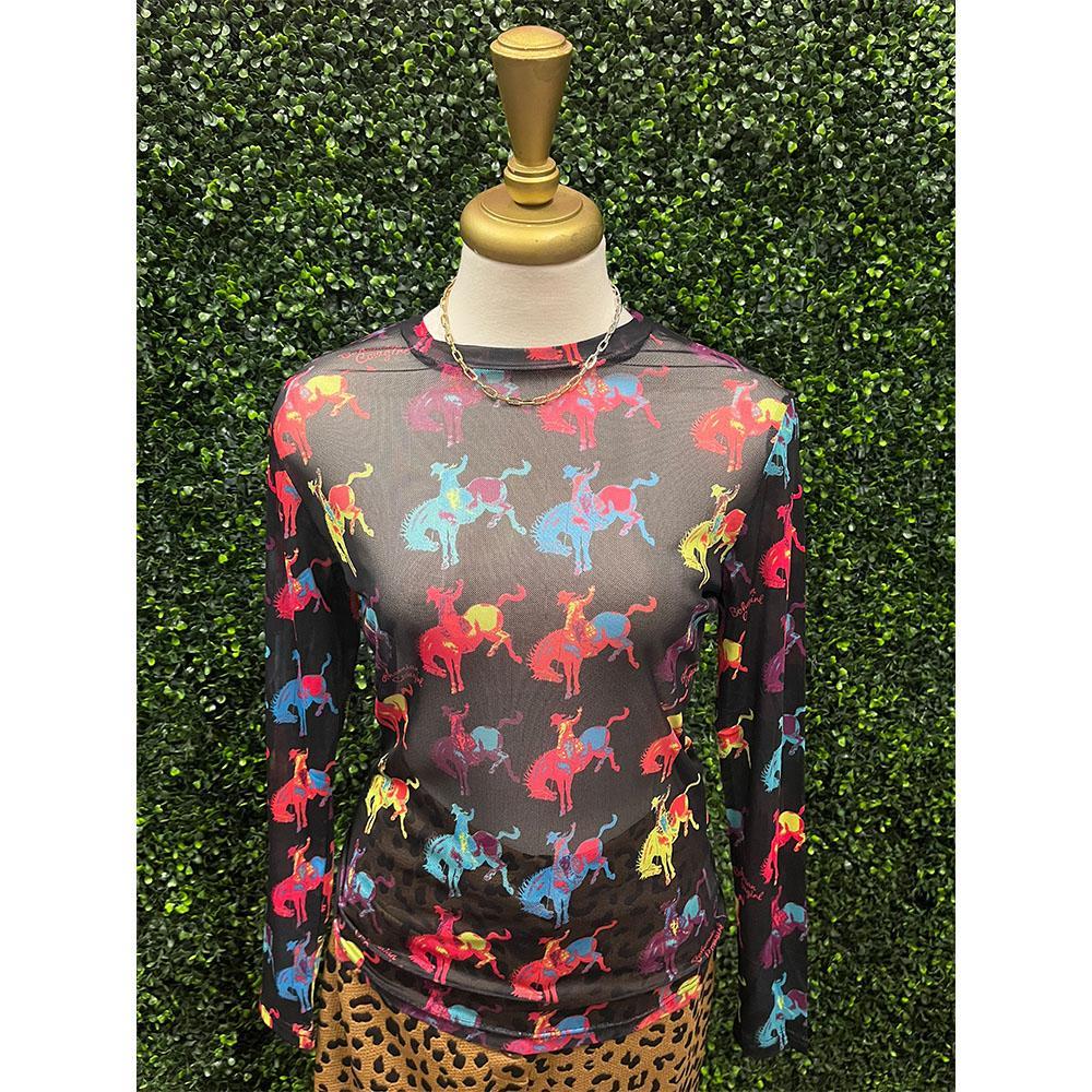 Neon Rodeo Buckin Bronco Mesh Top