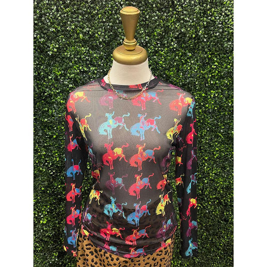 Neon Rodeo Buckin Bronco Mesh Top