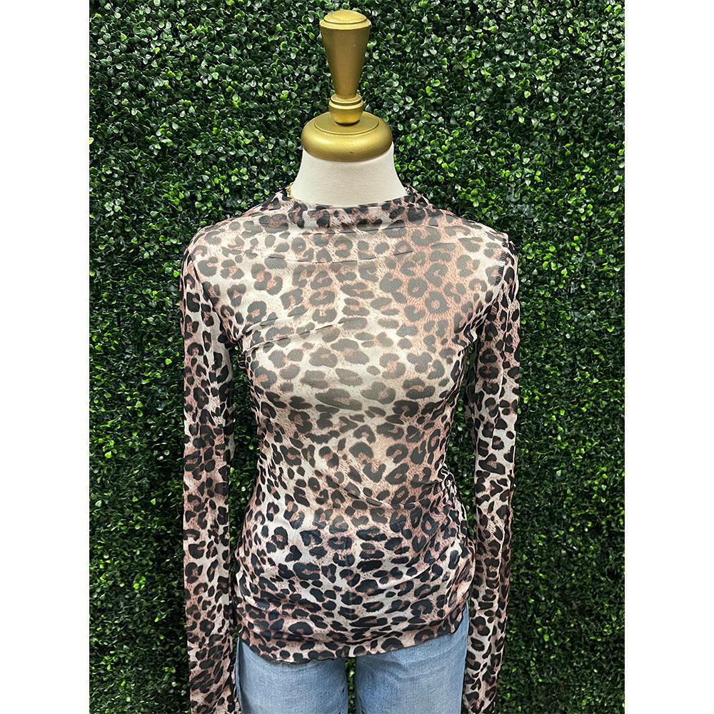 Leopard Mesh Long Sleeve Top