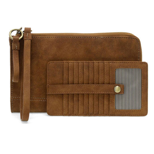 Walnut Faux Suede Karina Convertible Wristlet & Wallet Joy Susan