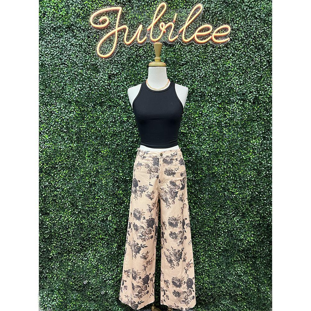 Melissa Taupe Floral Ankle-Length Pant