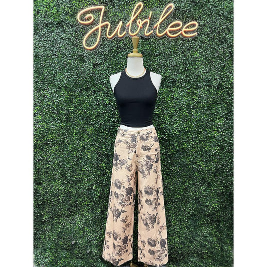 Melissa Taupe Floral Ankle-Length Pant