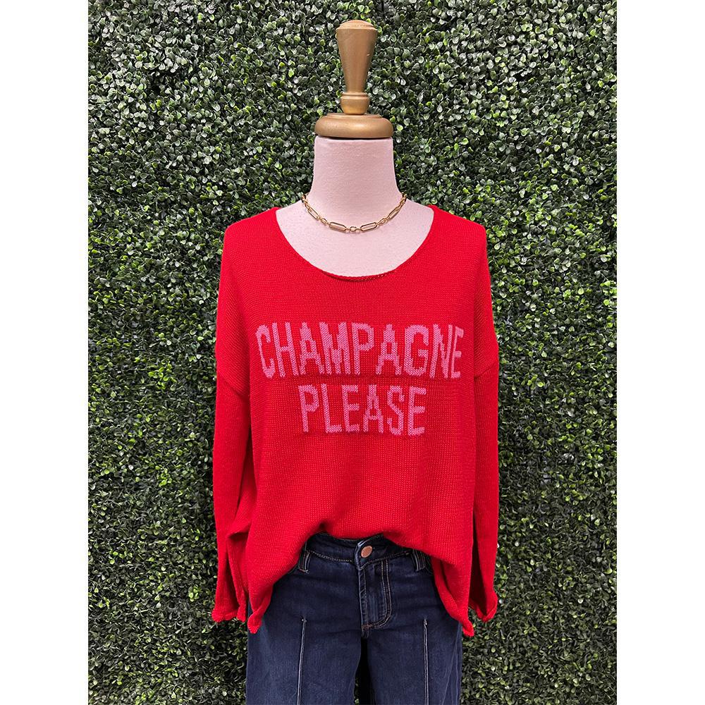 Red/Pink "Champagne Please" Knit Sweater