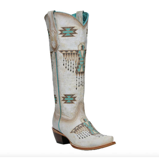 Corral Ladies Firebird Embroidered White & Turquoise Western Boot Z5409
