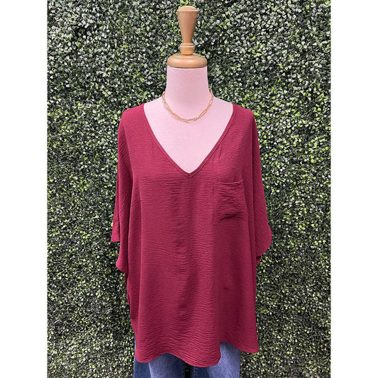 Wine V-Neck Top