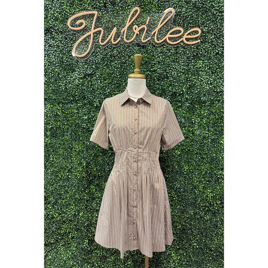 Penelope Taupe Striped Woven Mini Dress