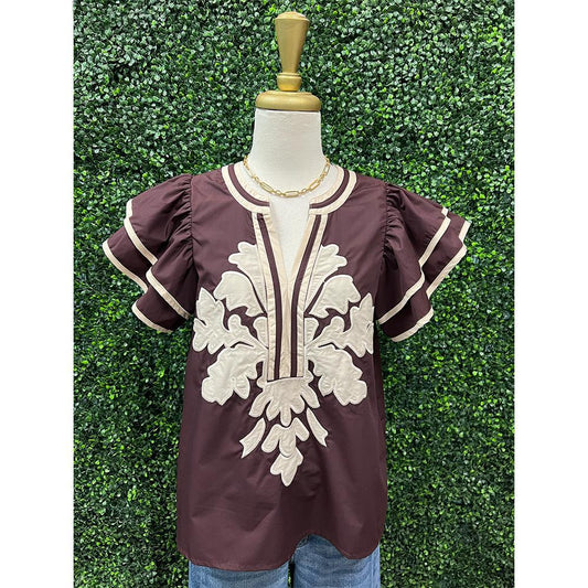 Emily Espresso V-Neck Top