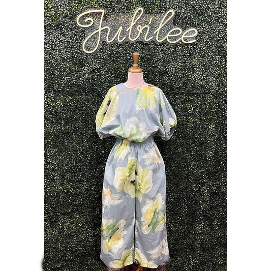 Tina Sage Flower Wide Leg Pants
