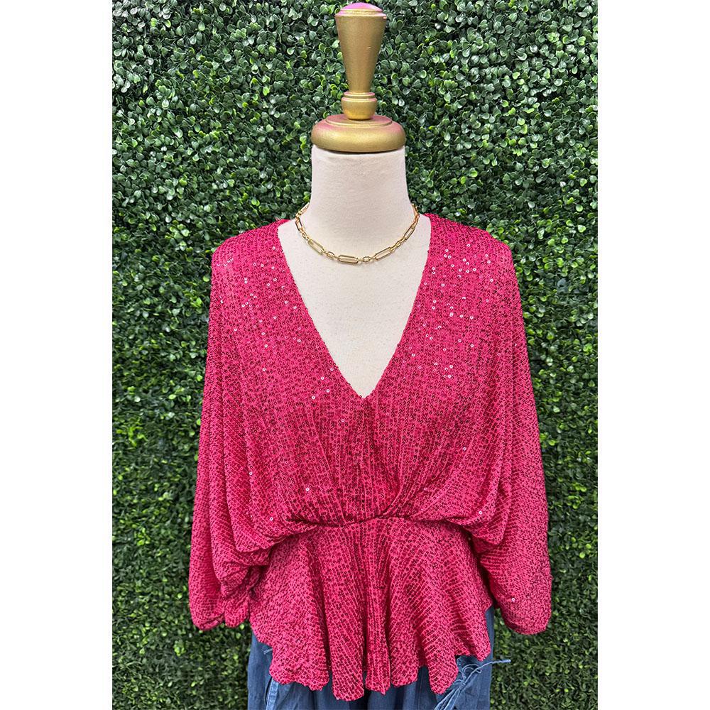 Darla Fuchsia Sequin Kimono Sleeve Top