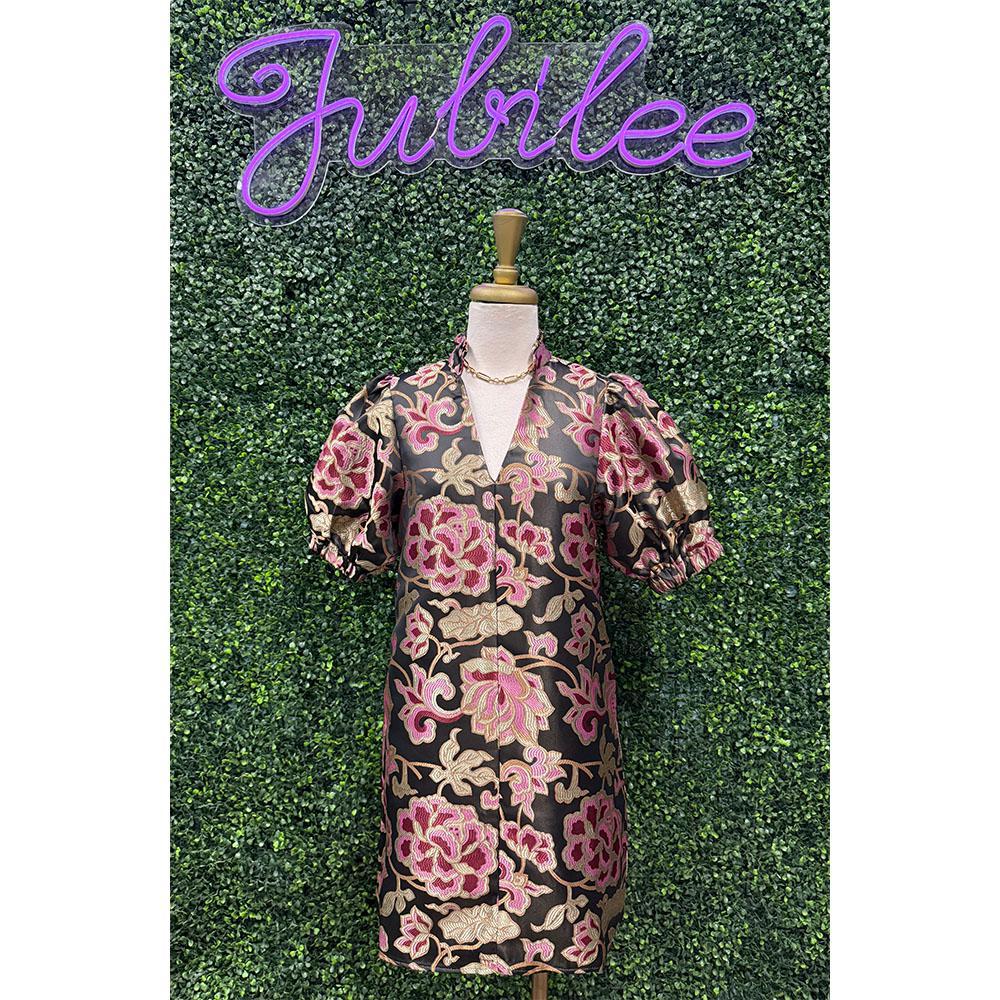 Gold Cabernet Puff Sleeve Dress