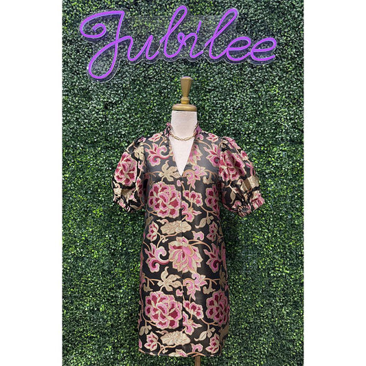 Gold Cabernet Puff Sleeve Dress