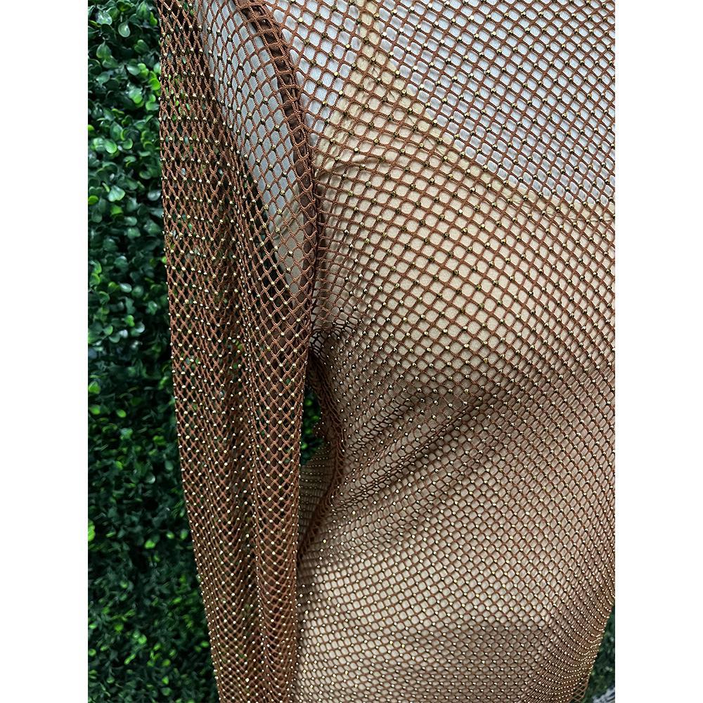 Chocolate Sparkling Detail Sheer Mesh Top