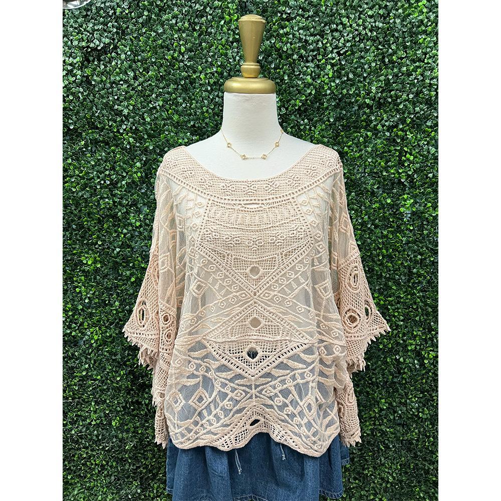 Bethany Taupe Lace & Crochet Top