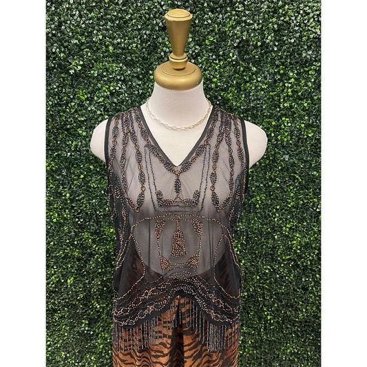 Western Sequin Mesh Fringe Top