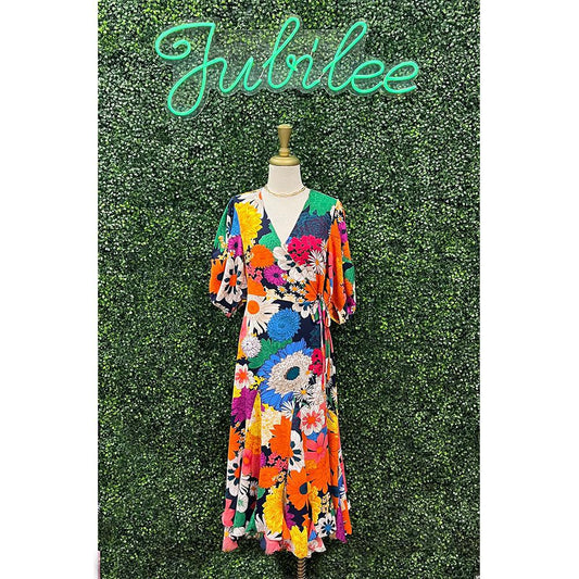 Vibrant Vivian Floral Midi Wrap Dress