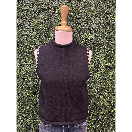 Black Sleeveless Rhinestone Armhole Knit Top