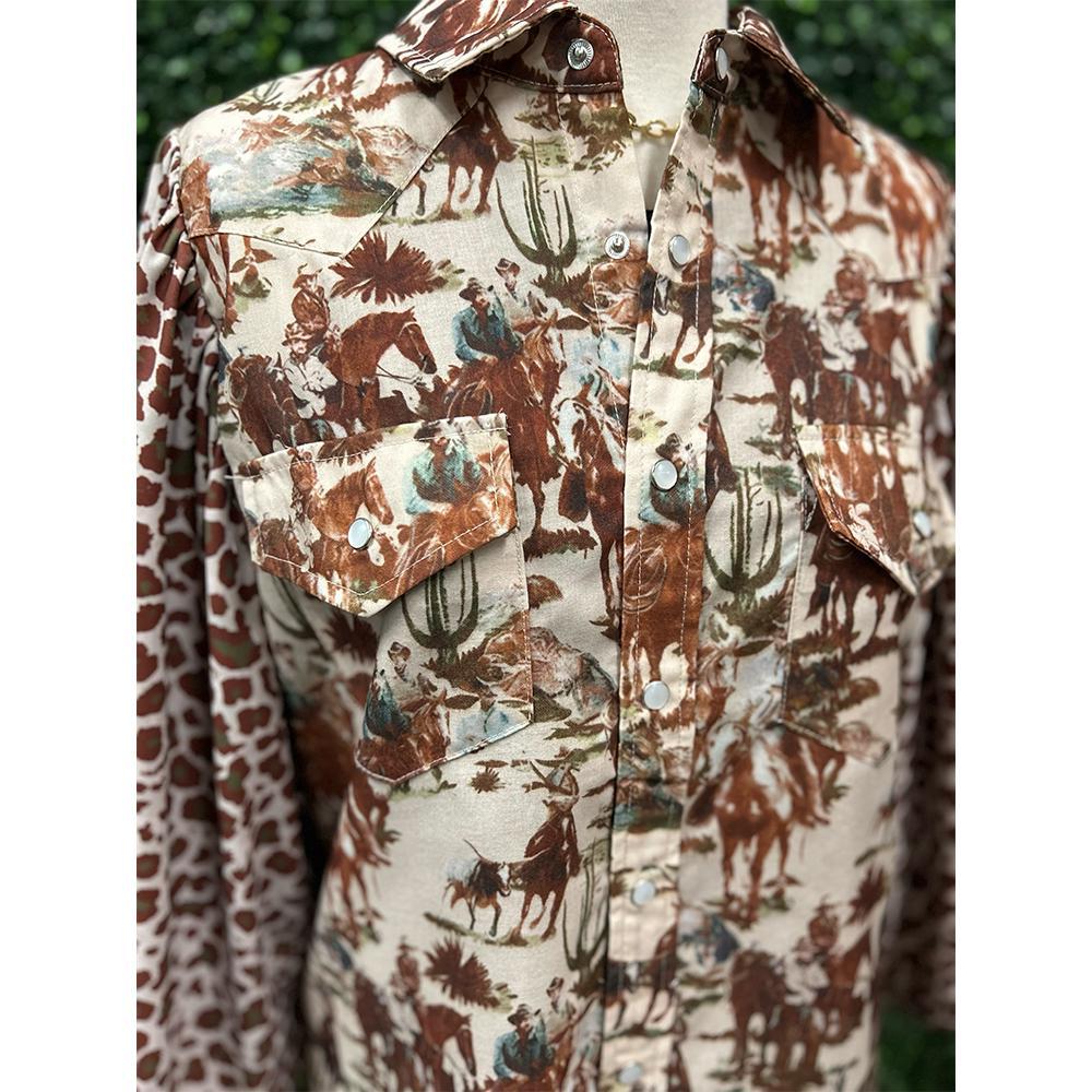 Cowboy Cheetah Pearl Snap Blouse