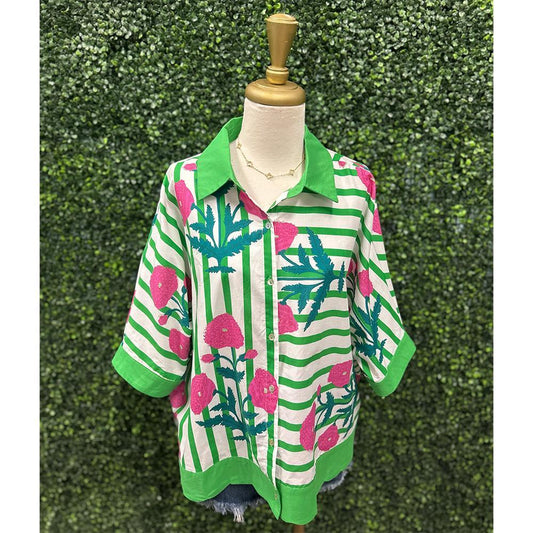 Tisha Green Mix Floral Top