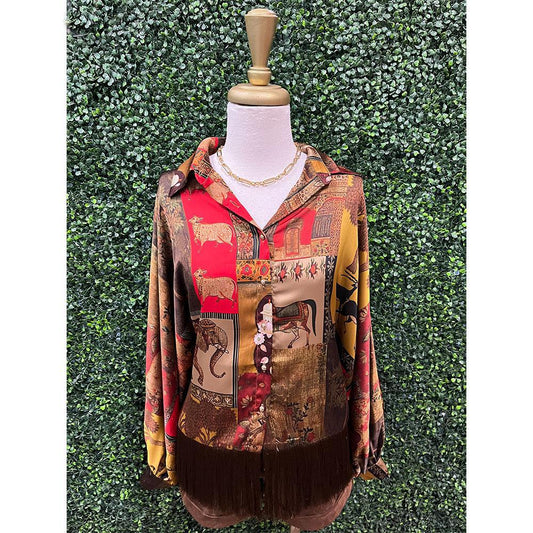 Ivana Vintage Mocha Animal Print Blouse