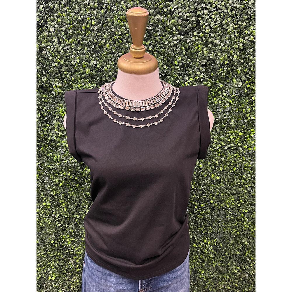 Brianna Jeweled Neckline Sleeveless Sweater