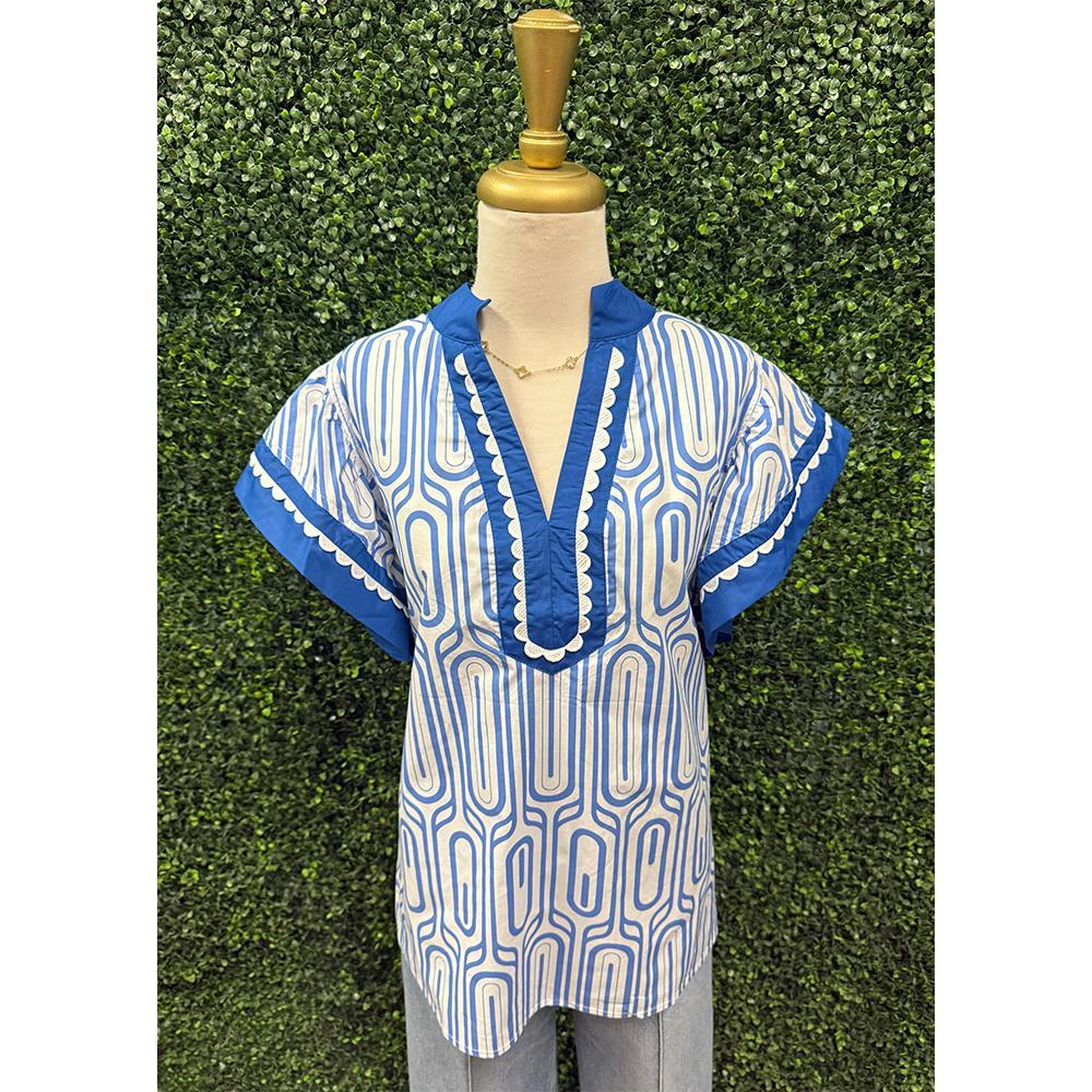 Balinda Blue Print Flutter Sleeve Top