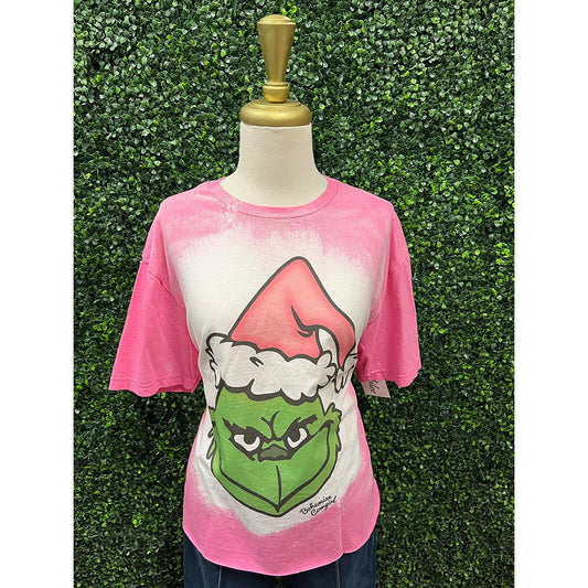 Grinch Pink Bleached Tee