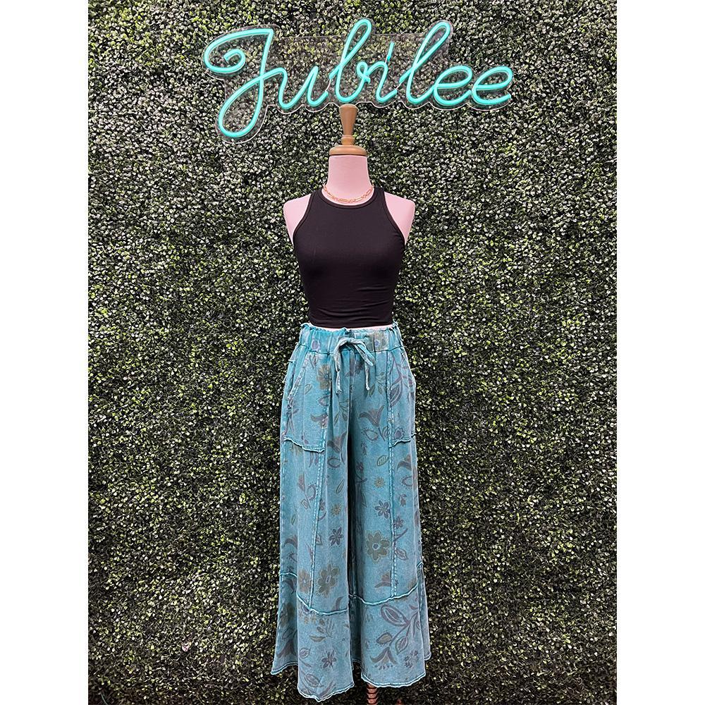 Juliana Washed Teal Terry Bottoms