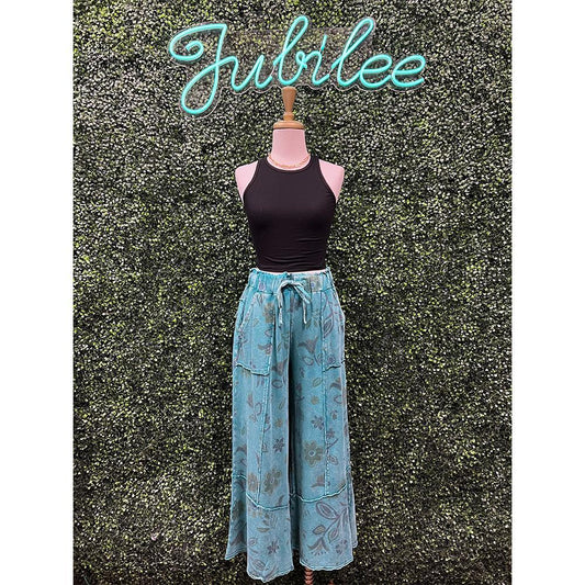 Juliana Washed Teal Terry Bottoms