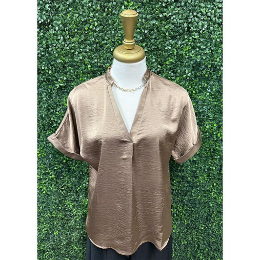 Mocha Ash Satin Cleo Blouse