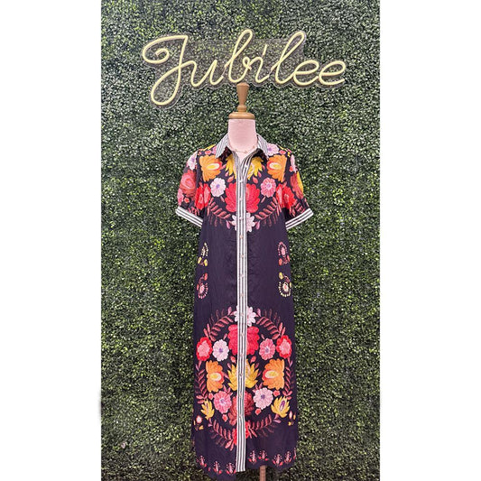 Avianna Navy Botanical Midi Dress
