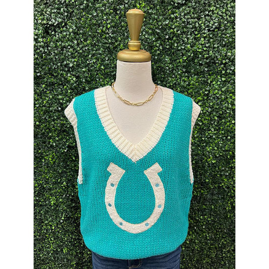Aqua Horseshoe Sweater Vest