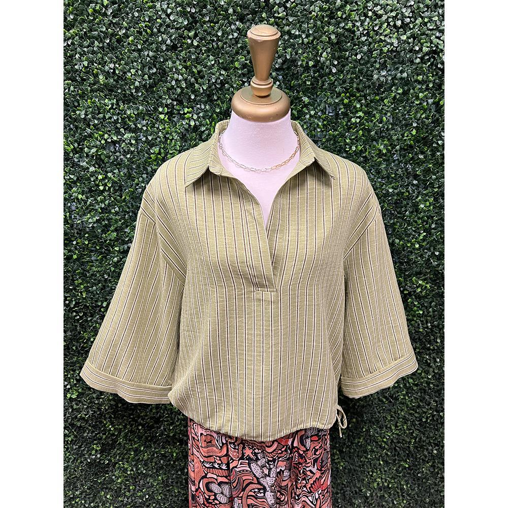 Hazel Olive Sparkle Stripe Top