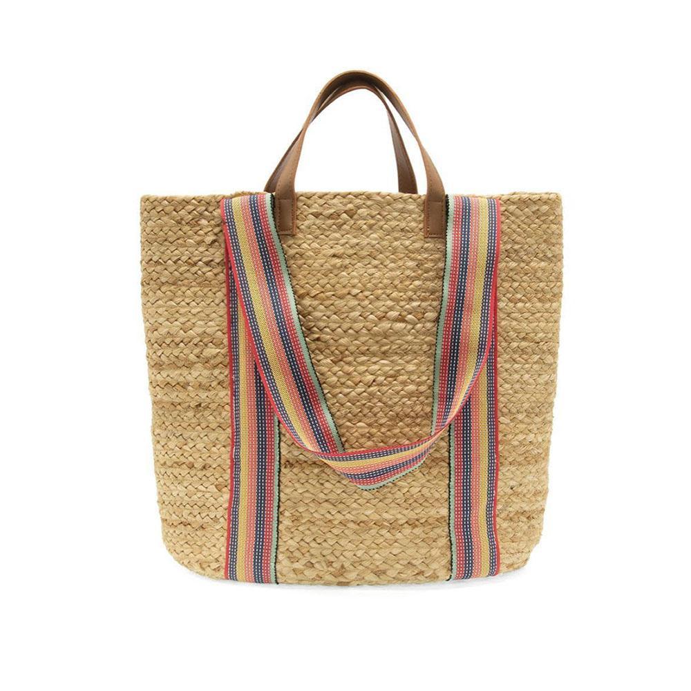 Harlow Jute N/S Tote w/ Multi Stripe Shoulder Strap
