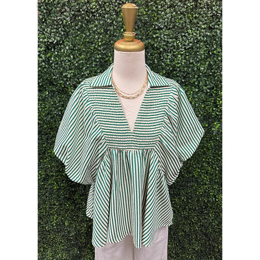 Piper Green Striped Dolman Sleeve Top