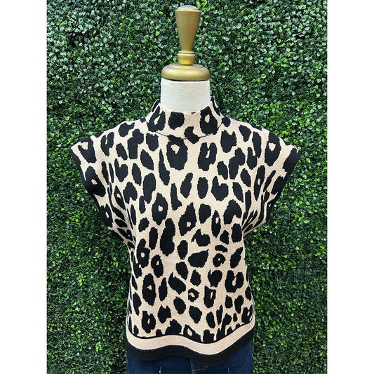 Kitty Leopard Mock Neck Sweater Top